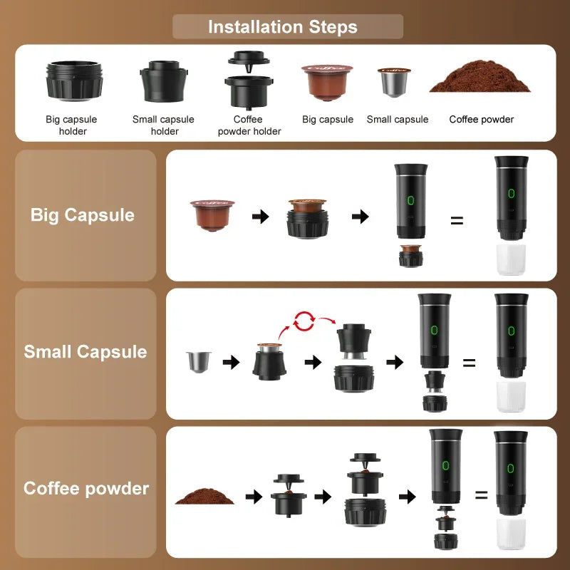 Wireless Portable Espresso Maker | 3-in-1 Coffee Machine for Travel, Car & Home