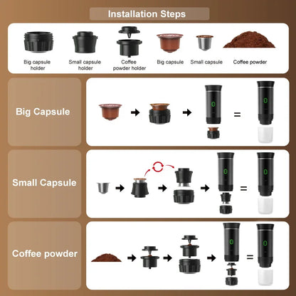 Wireless Portable Espresso Maker | 3-in-1 Coffee Machine for Travel, Car & Home